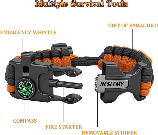 Multifunctional paracord survival bracelet (5-in-1)